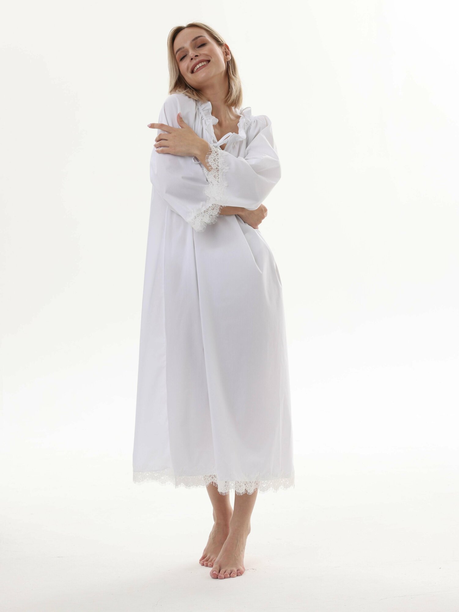 Ночная сорочка женская из смесовой итальянской ткани с длинным рукавом, размер 42-48 - фотография № 10