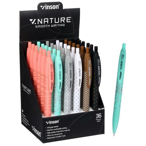 Ручка шариковая, автоматическая Vinson, 0.7 мм, стержень масляный синий, прорезиненный корпус, микс