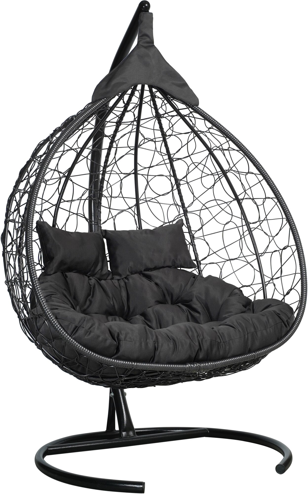 Подвесное двухместное кресло-кокон FISHT черный (черная подушка, полиэстер) - фотография № 1