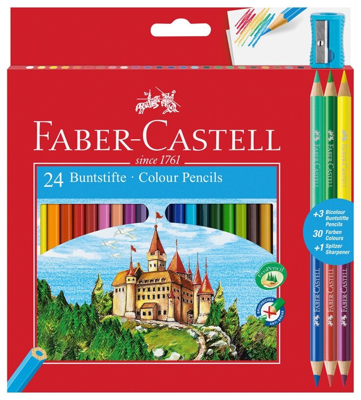 Карандаши цветные Faber-Castell, 24цв.+6, заточен, с точилкой