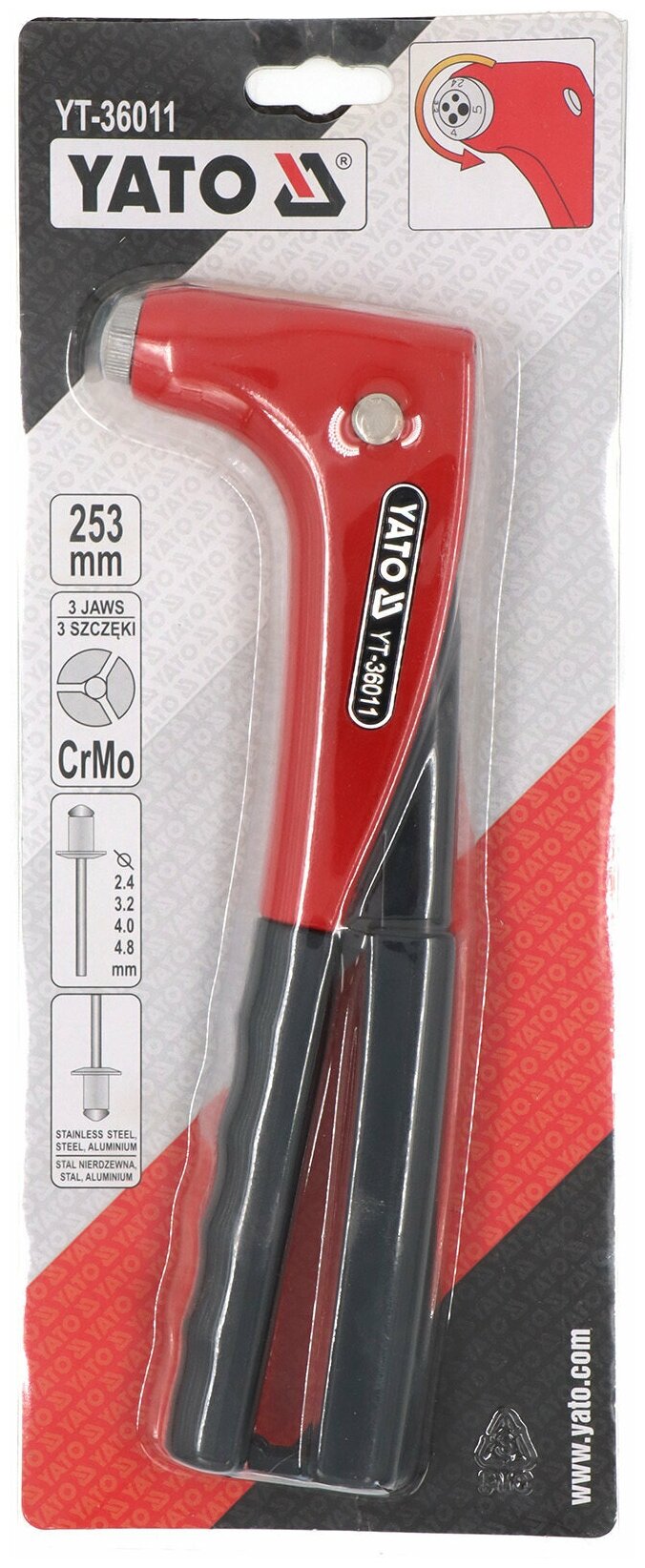 фото Заклепочник боковой 2,4-4,8 мм YATO YT-36011