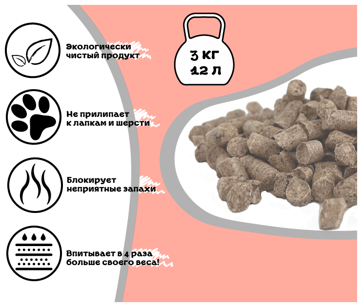 Наполнитель Эконом древесный для кошачьего туалета 3кг 12л