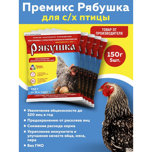 премикс рябушка для кур с аминокислотами комплект из 2 упаковок по 300 г каждая Комплект Премикс Рябушка для кур 0,5% 150г, 5 штук