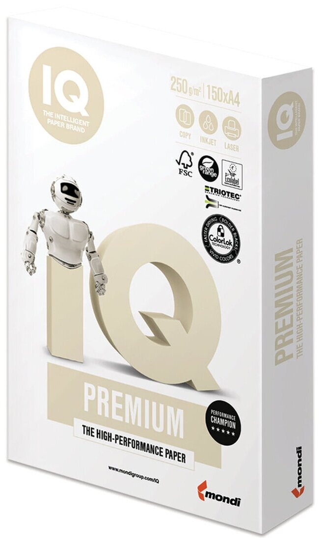 Бумага IQ PREMIUM, А4, 250 г/м2, 150 л, класс "А", Австрия, белизна 170% (CIE)