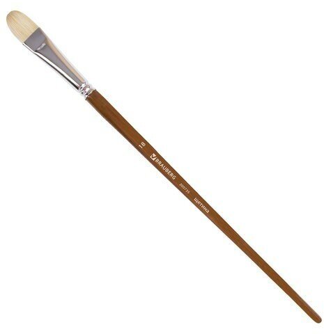 Кисть художественная профессиональная BRAUBERG ART CLASSIC, щетина, овальная, № 18, длинная ручка, 200735
