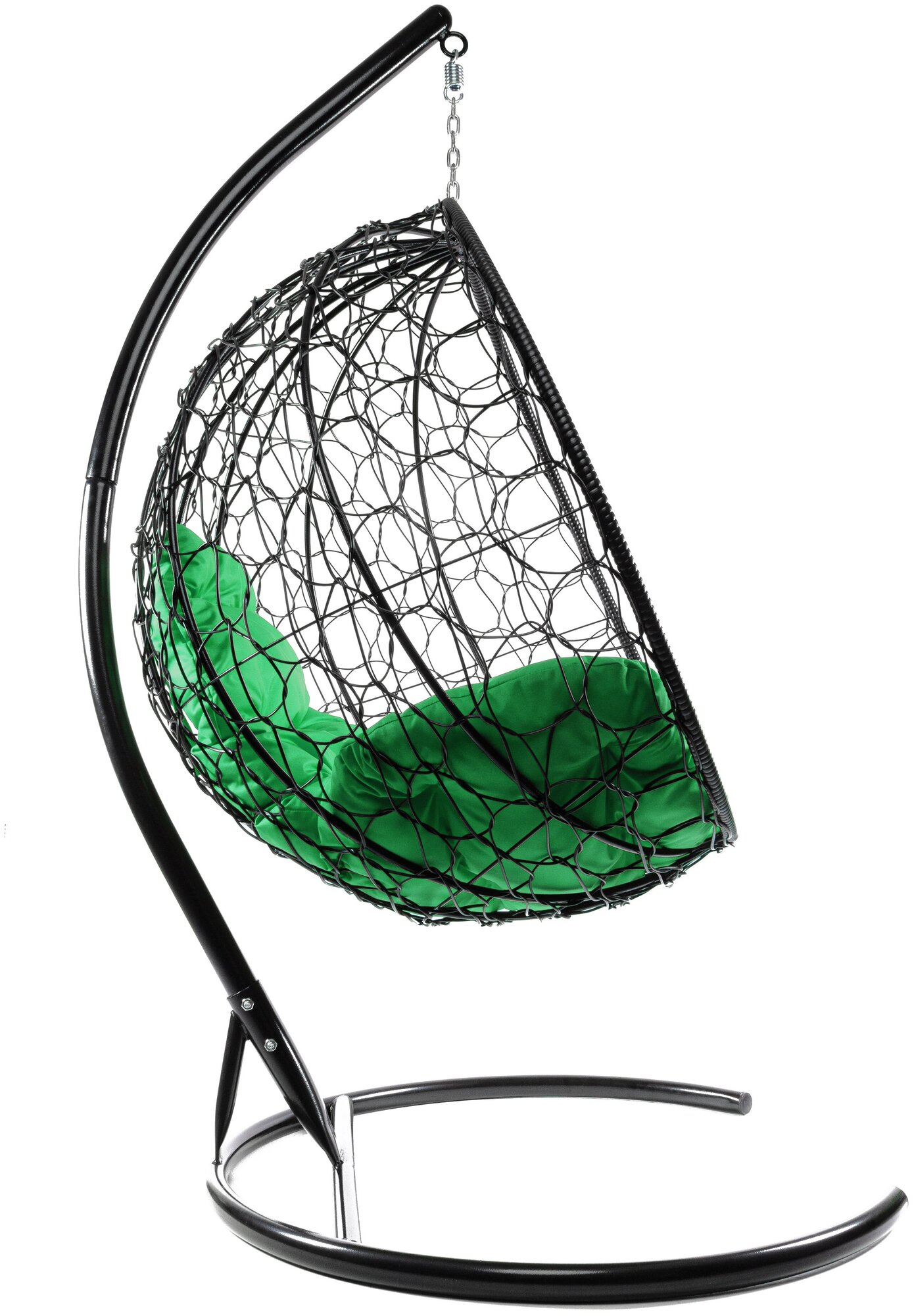 Подвесное кресло M-Group круглый ротанг чёрное, зелёная подушка - фотография № 5