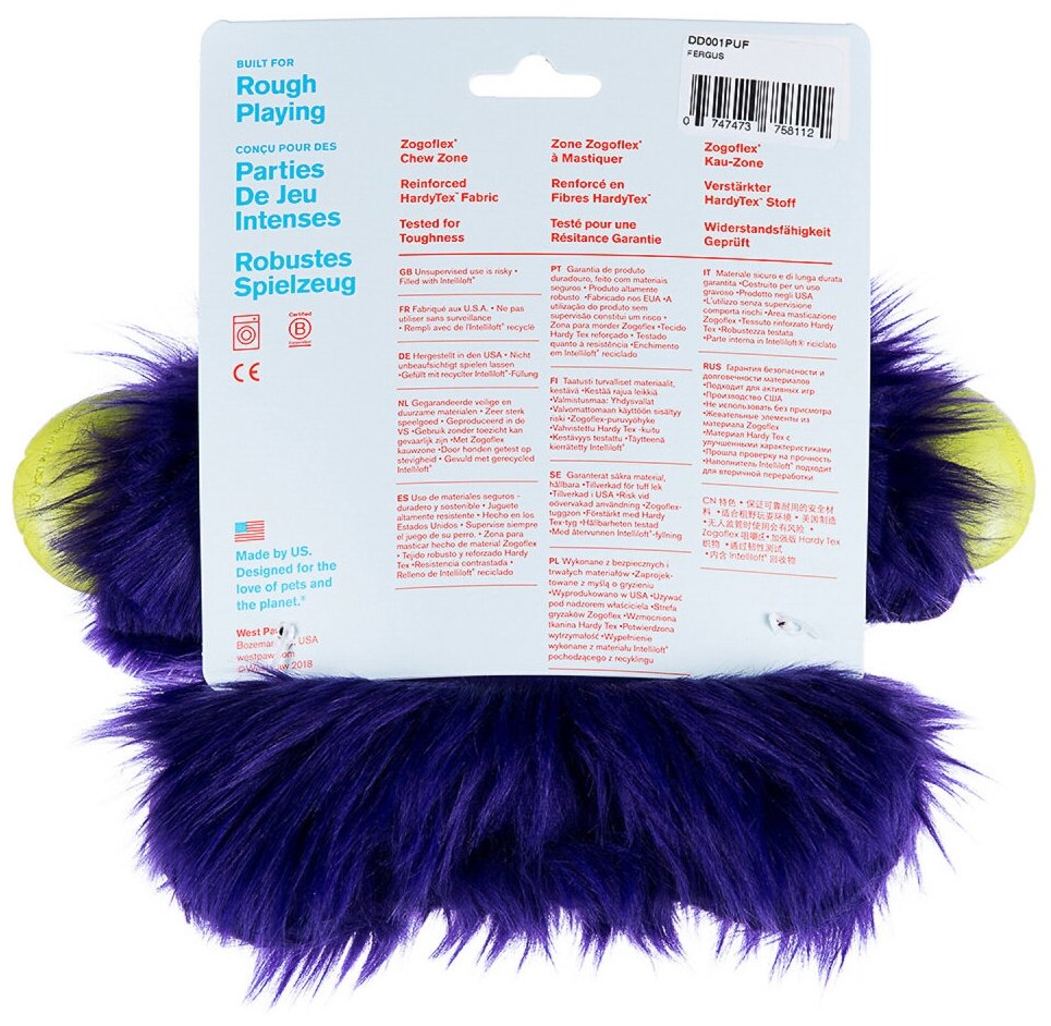 West Paw Zogoflex Rowdies игрушка плюшевая для собак Fergus 24 см фиолетовая - фотография № 12