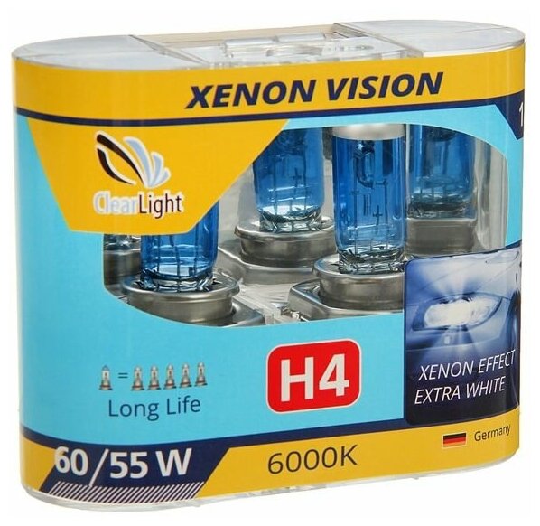 Лампа автомобильная галогенная ClearLight XenonVision MLH4XV H4 60/55W P43t