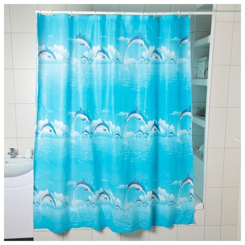 фото Штора для ванной комнаты "дельфины в облаках", 180x180 см, eva доляна