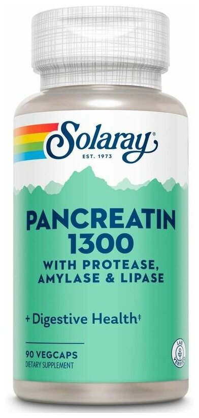 Комплекс ферментов Solaray Pancreatin 1300 90 капсул для пищеварения иммунитета