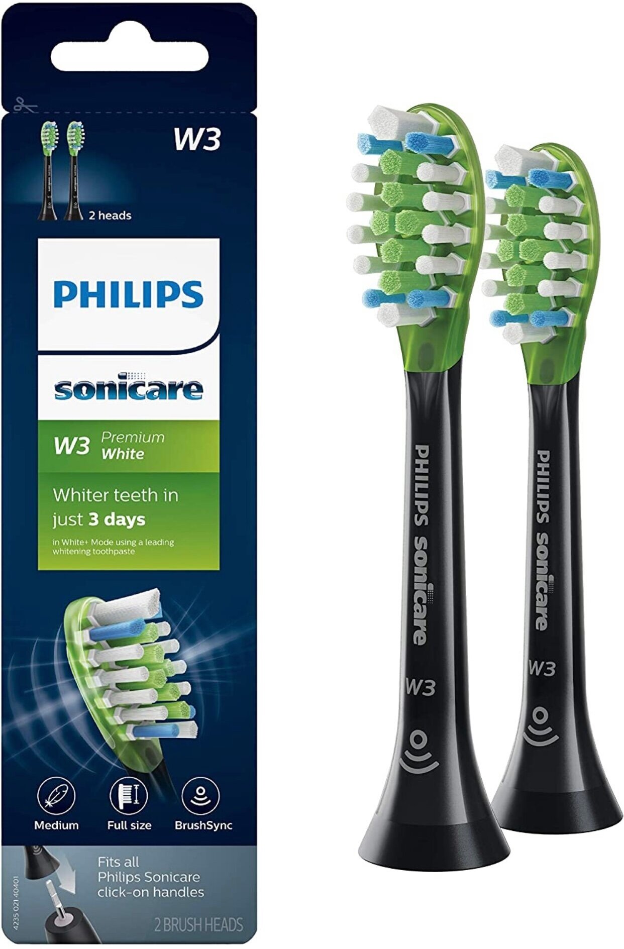 Philips sonicare W3 premium white brush heads HX9062/95 для звуковой щётки ,черный, 2 шт.