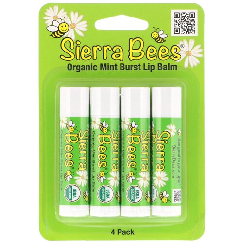 Sierra Bees Бальзам для губ Мятный взрыв, 4 шт., зеленый