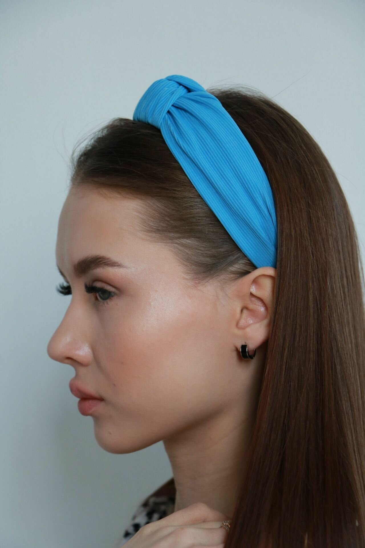 Ободок для волос тканевый узел синий