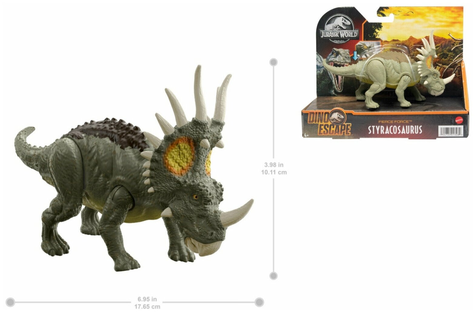 Фигурка динозавра Jurassic World Стиракозавр серия "Свирепая сила" Styracosaurus Fierce Force Dino Escape HCL87 Mattel 2021