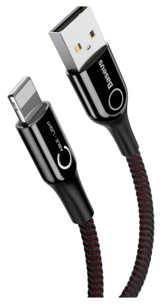 Кабель USB - Lightning 1м Baseus C-shaped Light Intelligent Power-off - Черный (CALCD-01)