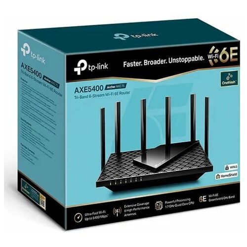 Wi-Fi роутер TP-LINK Archer AXE75 WiFi6E tp link archer axe75 ax5400 tri band wi fi 6e router access point mode smart connect airtime fairness vpn server vpn client homeshield onemes