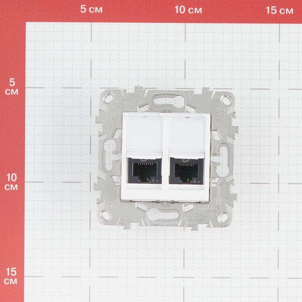 Unica New NU542018 Розетка компьютерная (2xRJ45, cat.5e, UTP, под рамку, скрытая установка, белая) Schneider Electric - фото №4