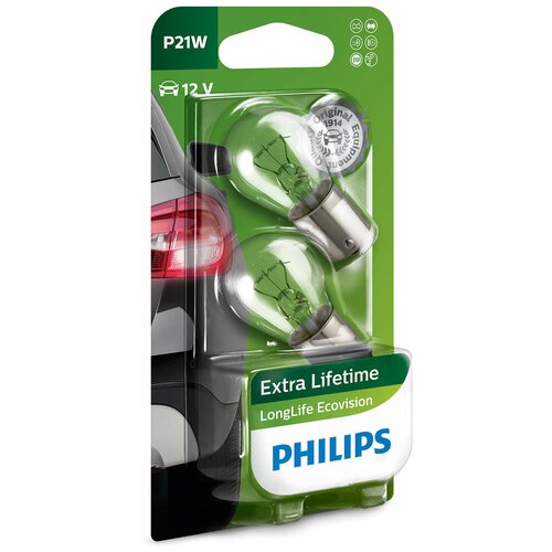 фото Лампа автомобильная накаливания philips longlife ecovision 12498llecob2 p21w 21w 2 шт.