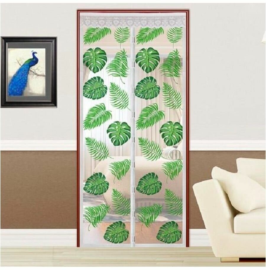 фото Москитная штора в проем двери 100х210 см белая папоротники