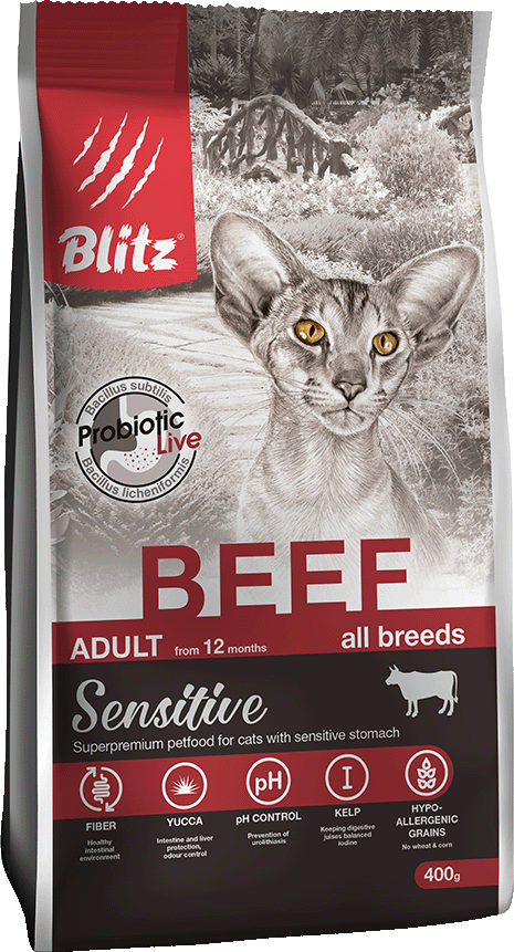 Сухой корм для кошек с говядиной BLITZ ADULT CAT BEEF 0.4кг