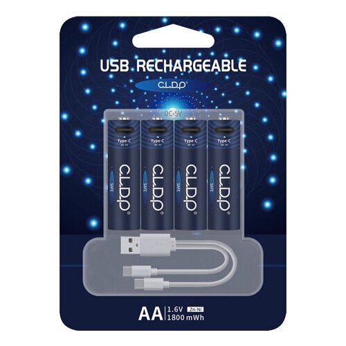 Аккумуляторные батарейки АА 1,6 v 1800 mWh c USB кабелем, 4 шт.