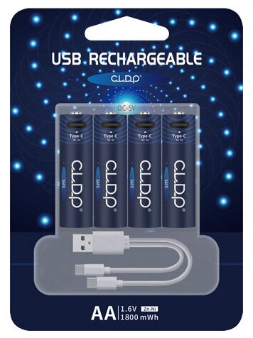 Аккумуляторные батарейки АА 16 v 1800 mWh c USB кабелем 4 шт.