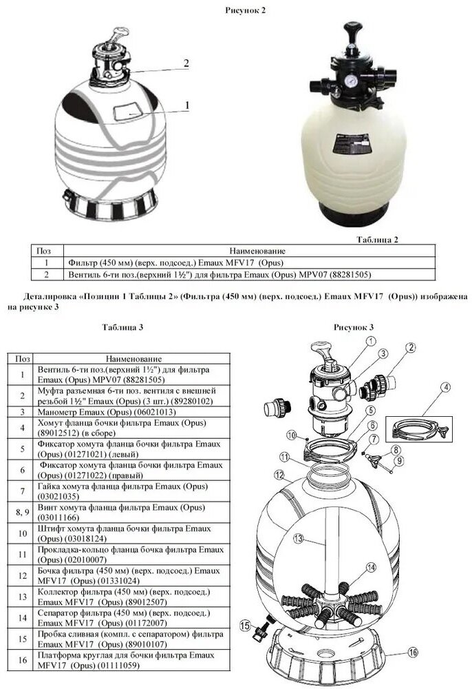 Фильтр песочный Emaux MFV17 (425мм, 7,5м3/ч, с 6-п вентилем 1 1/2"), верхнее подсоединение - фотография № 2