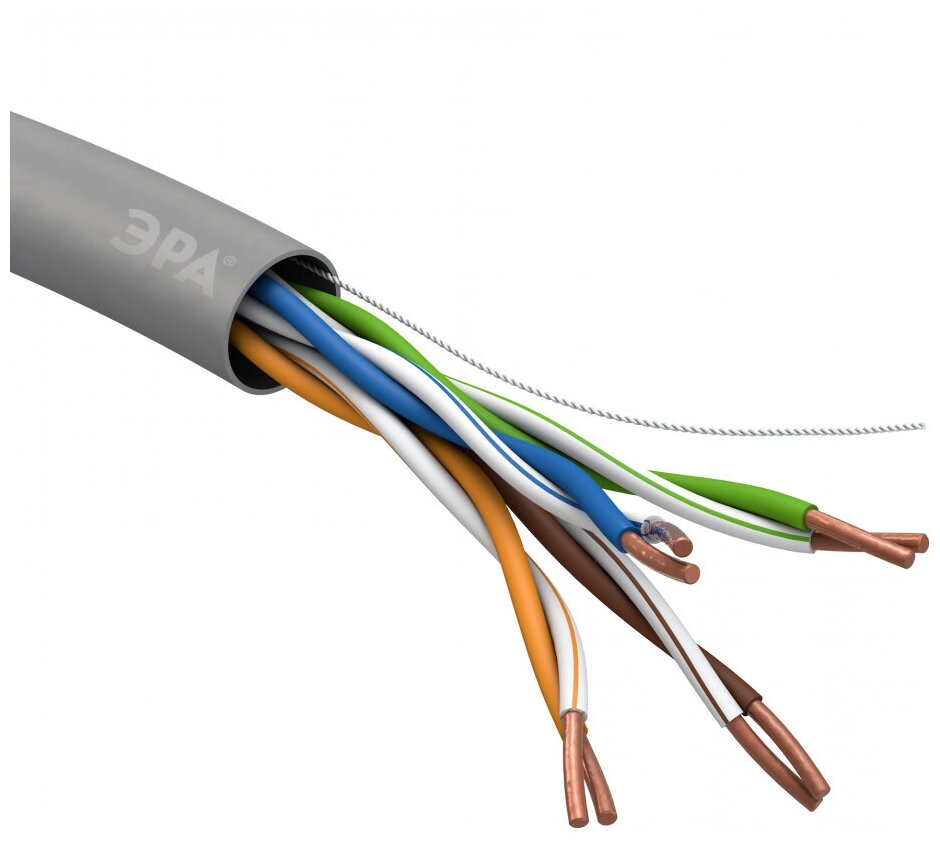 фото Кабель витая пара U/UTP кат.5E 4х2х24AWG solid CU PVC сер. (м) Эра Б0044429