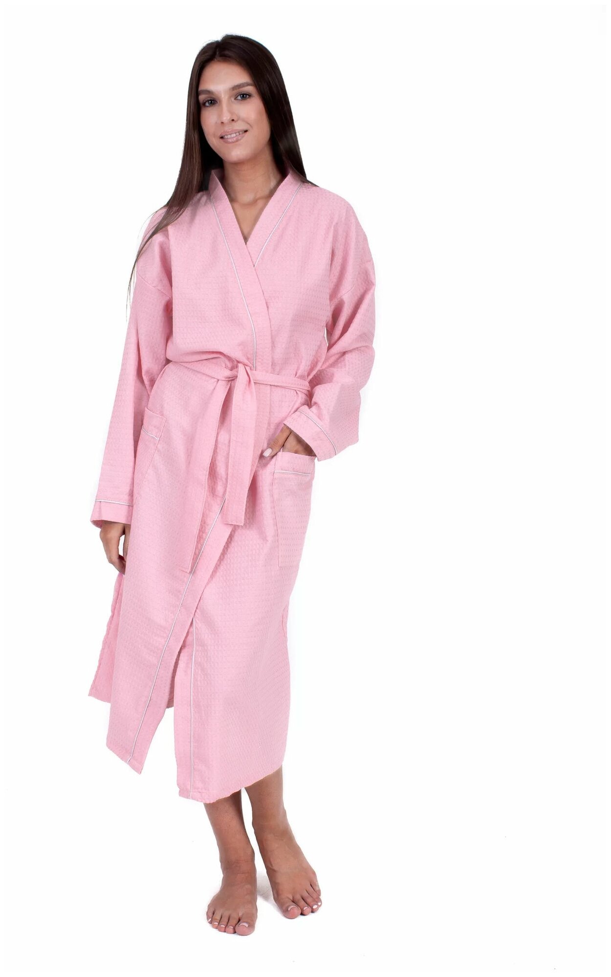 фото Вафельный женский халат однотонный с кантом Elintale