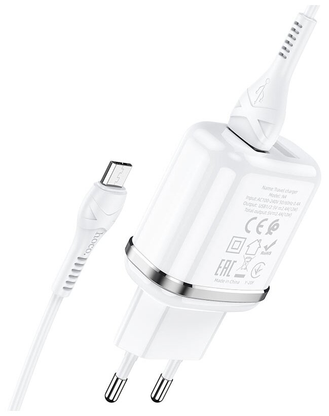 Зарядное устройство Hoco N4 Aspiring 2.4A + кабель MicroUSB White