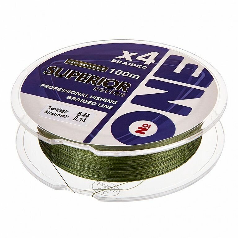 Плетеный шнур для рыбалки №ONE Superior 4х-жильный 100м (темно-зеленый) диаметр 005мм