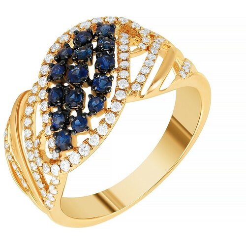 Кольцо JV, красное золото, 585 проба, бриллиант, сапфир золотое кольцо с бриллиантами лазуритом сапфиром