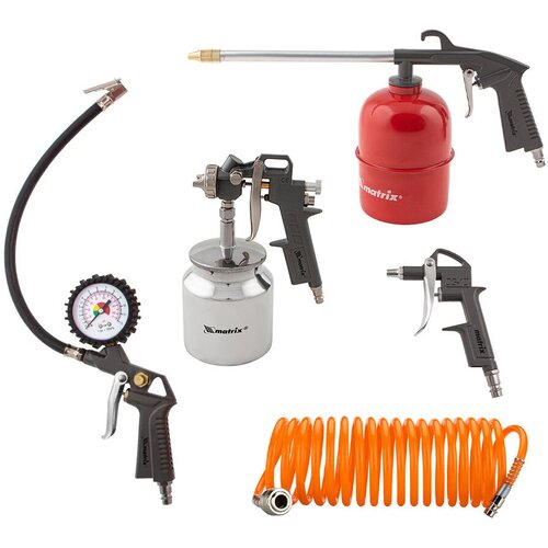 Набор пневмоинструмента 5 предметов быстросъемное соединение краскораспылитель с нижним бачком Matrix 376800₽