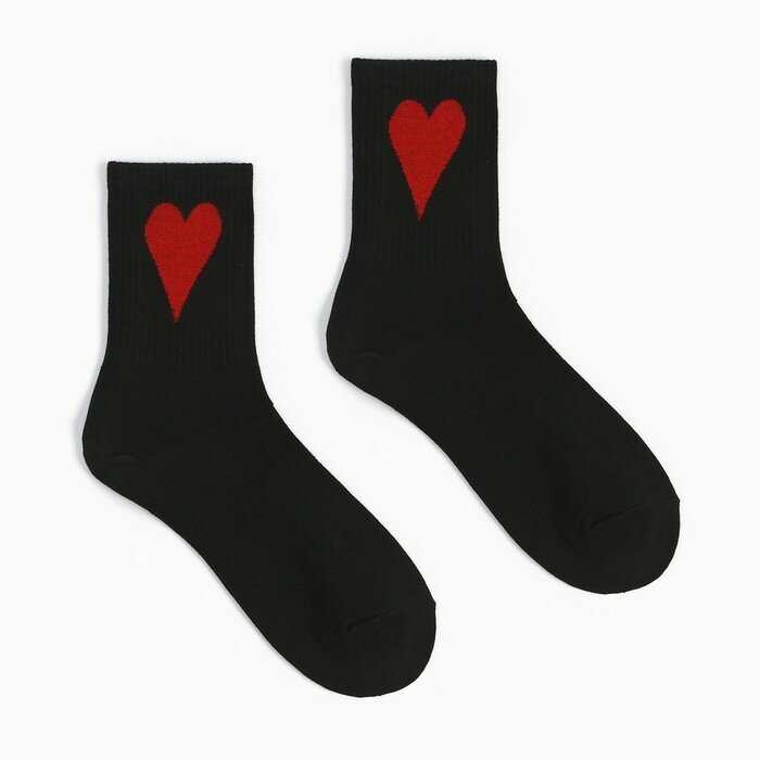 Носки женские цвет чёрный/красное сердечко размер 25-27