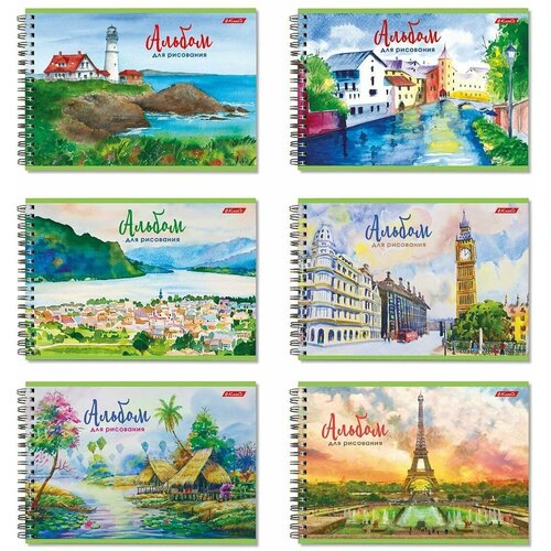 Альбом для рисования А4 на гребне 48 листов (картонная обложка) Рисуем пейзажи Ассорти (45602) (6 шт.)
