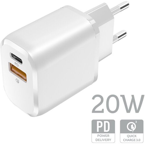 СЗУ OLMIO Type-C +USB, 20W, 3A, QuickCharge3.0, PowerDelivery, белое 43365