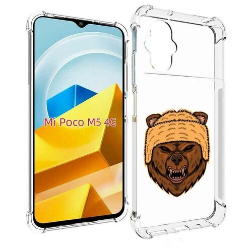 Чехол MyPads Медведь-в-шапке для Xiaomi Poco M5 задняя-панель-накладка-бампер