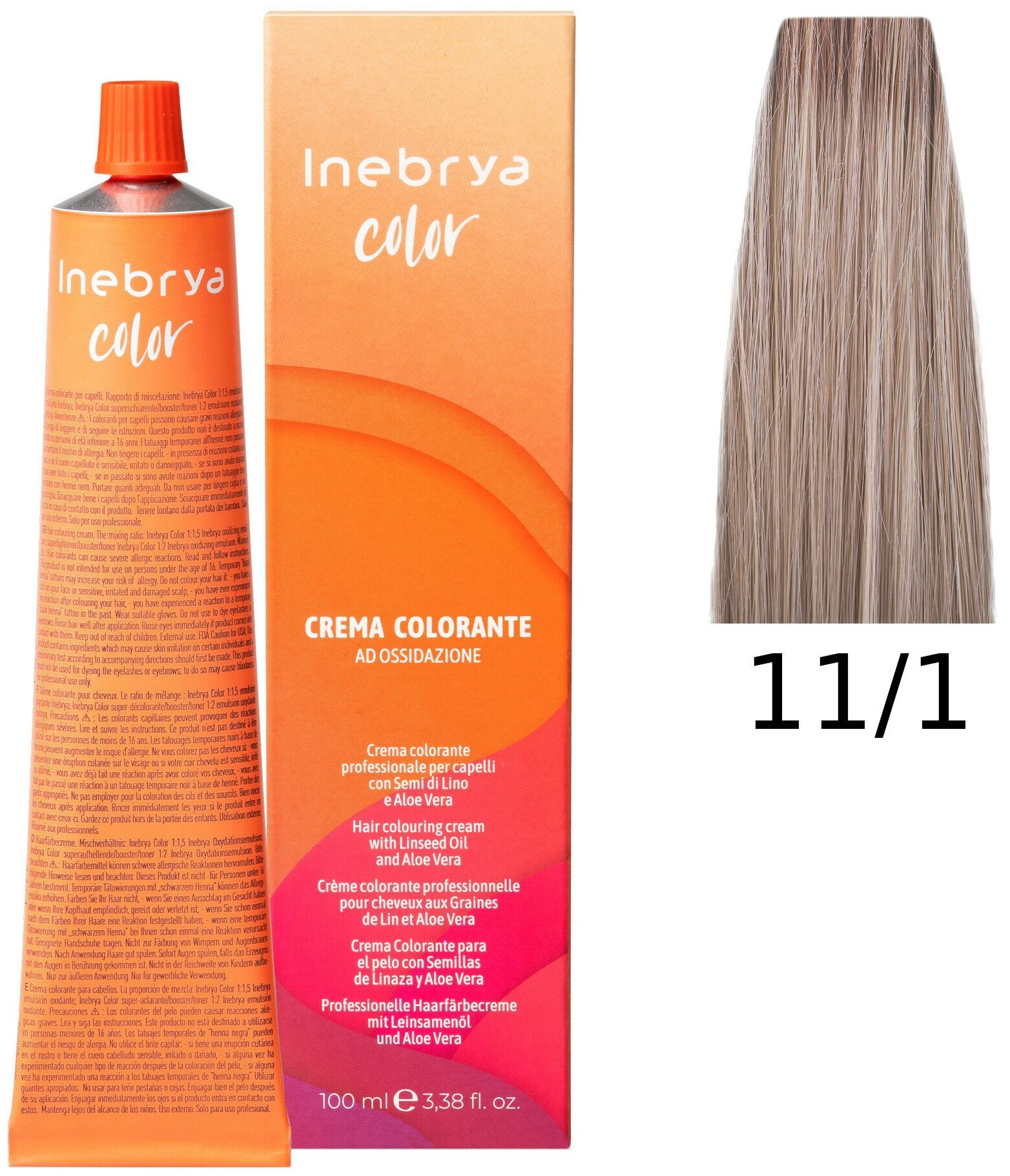 Крем-краска Inebrya Color Professional 11/1 Экстра-блонд Пепельный 100 мл