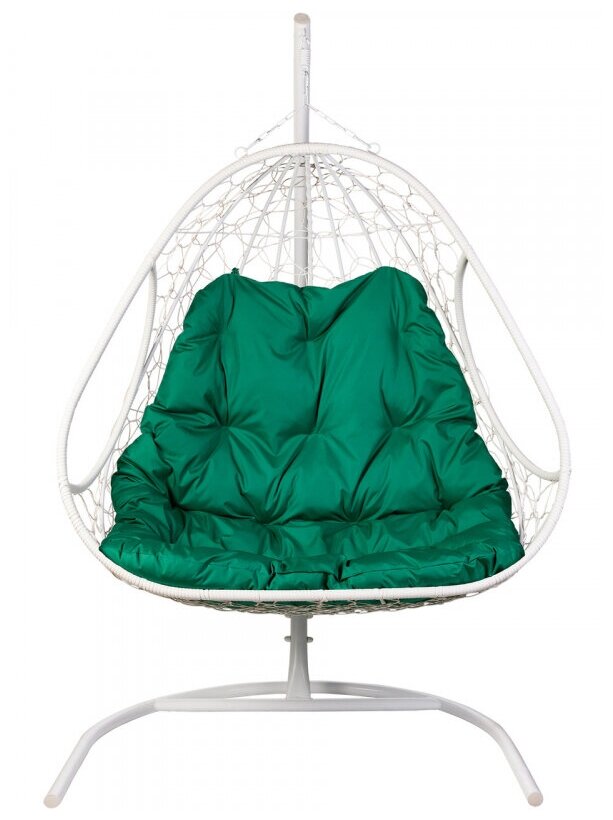 Подвесное кресло кокон двухместное BIGARDEN Primavera White (подушка зеленая) - фотография № 5