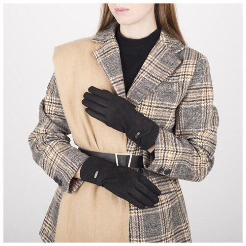 фото Перчатки жен, 23,5 см, безразмер, без утеплителя, манжет резинка, прямоугольник пряжка, черный 54932 сима-ленд