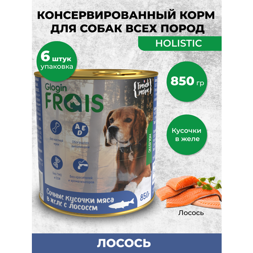 Консервы для собак FRAIS HOLISTIC DOG мясные кусочки с лососем в желе, 850грх6шт