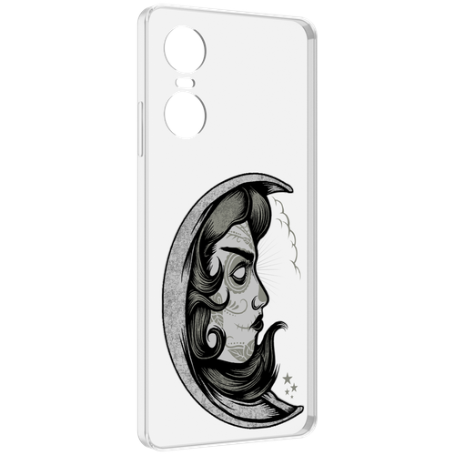 Чехол MyPads черно белая луна с лицом для Tecno Pop 6 Pro задняя-панель-накладка-бампер
