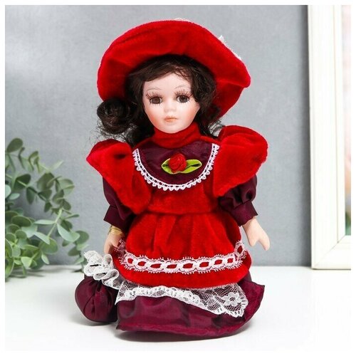кукла коллекционная дама в светском платье рококо Кукла коллекционная керамика Малышка Ксюша в платье цвета вина 20 см