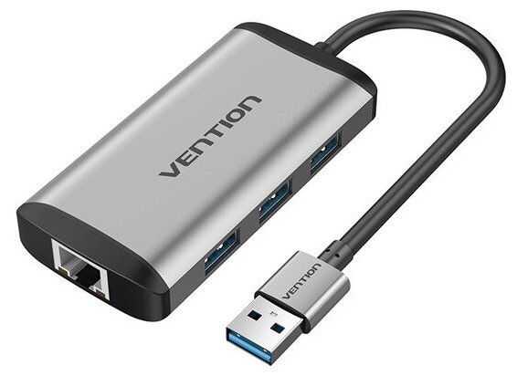 USB-концентратор Vention с разъемами USB 3.0/RJ45 и корпусом из алюминиевого сплава (15 см)