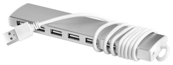 USB Hub 2.0 на 7 портов, 0.6m, Plug &Play, LED, silver + разъем для доп питания