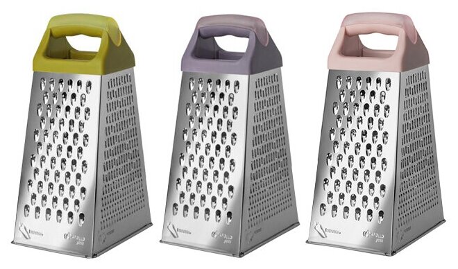 фото Терка APOLLO Genio Olivia 23см 4-х гранная нерж. сталь, пластик микс цветов