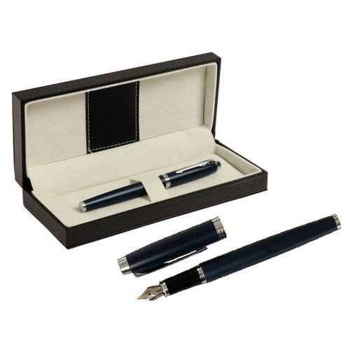Ручка подарочная перьевая в кожзам футляре ПБ IM, корпус синий с серебром подарочная ручка лилия