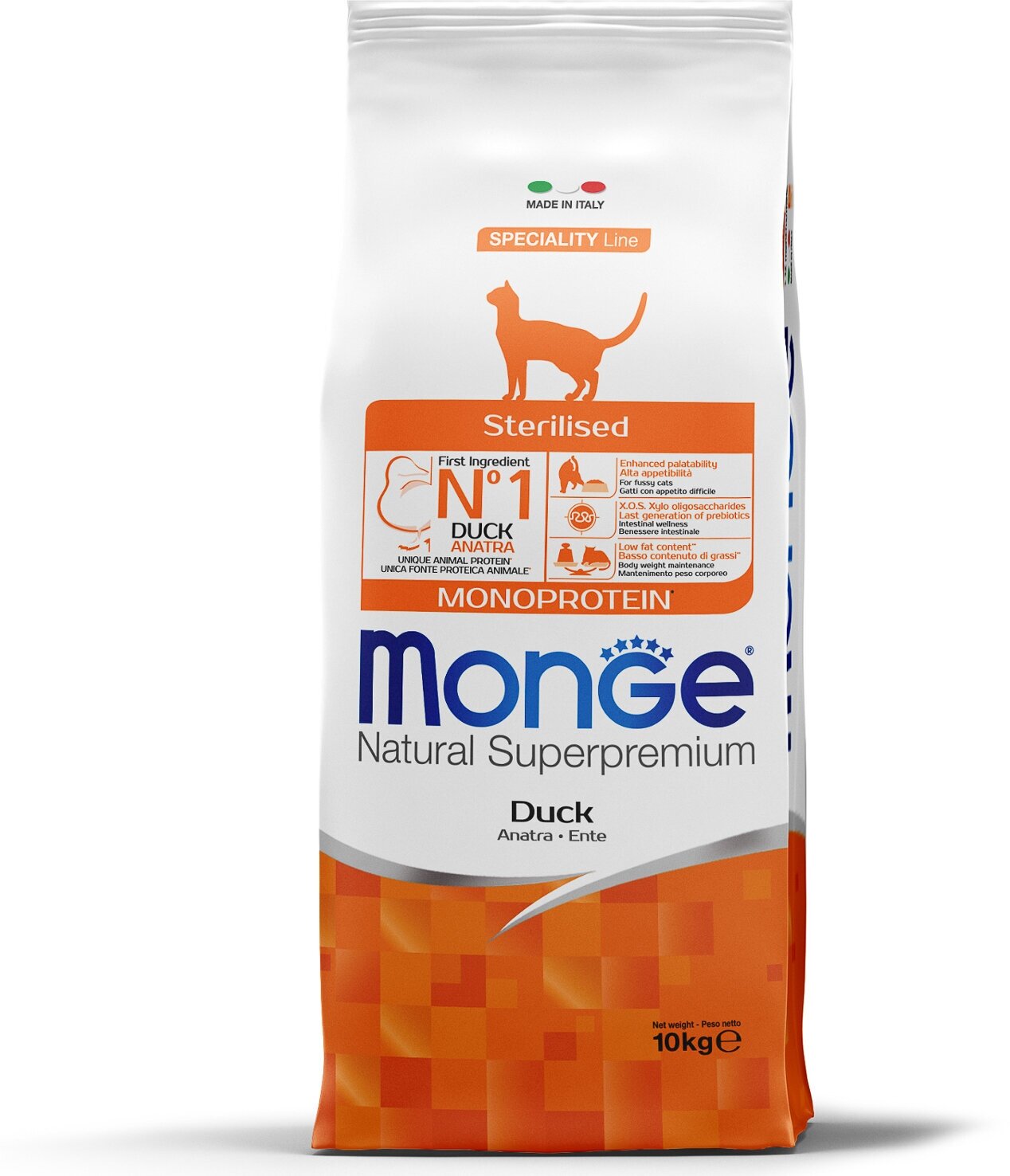 Monge Cat Monoprotein Sterilised корм с уткой для стерилизованных кошек 10 кг