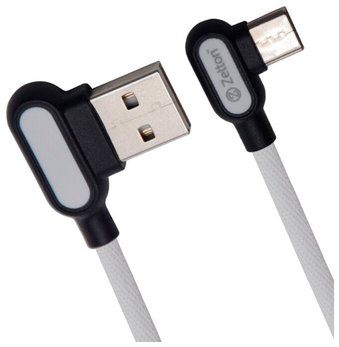 USB кабель Zetton USB SyncCharge Round Fabric Corner Cable USB to USB-C белый (ZTUSBRFCWEUC)