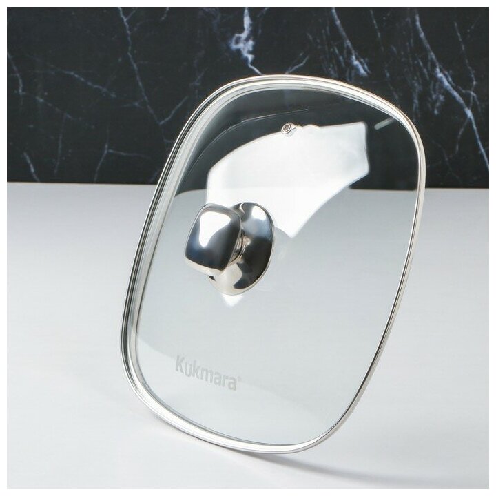 KUKMARA Крышка для сковороды и кастрюли стеклянная, квадратная, 26 см, с ободом и ручкой из нержавеющей стали